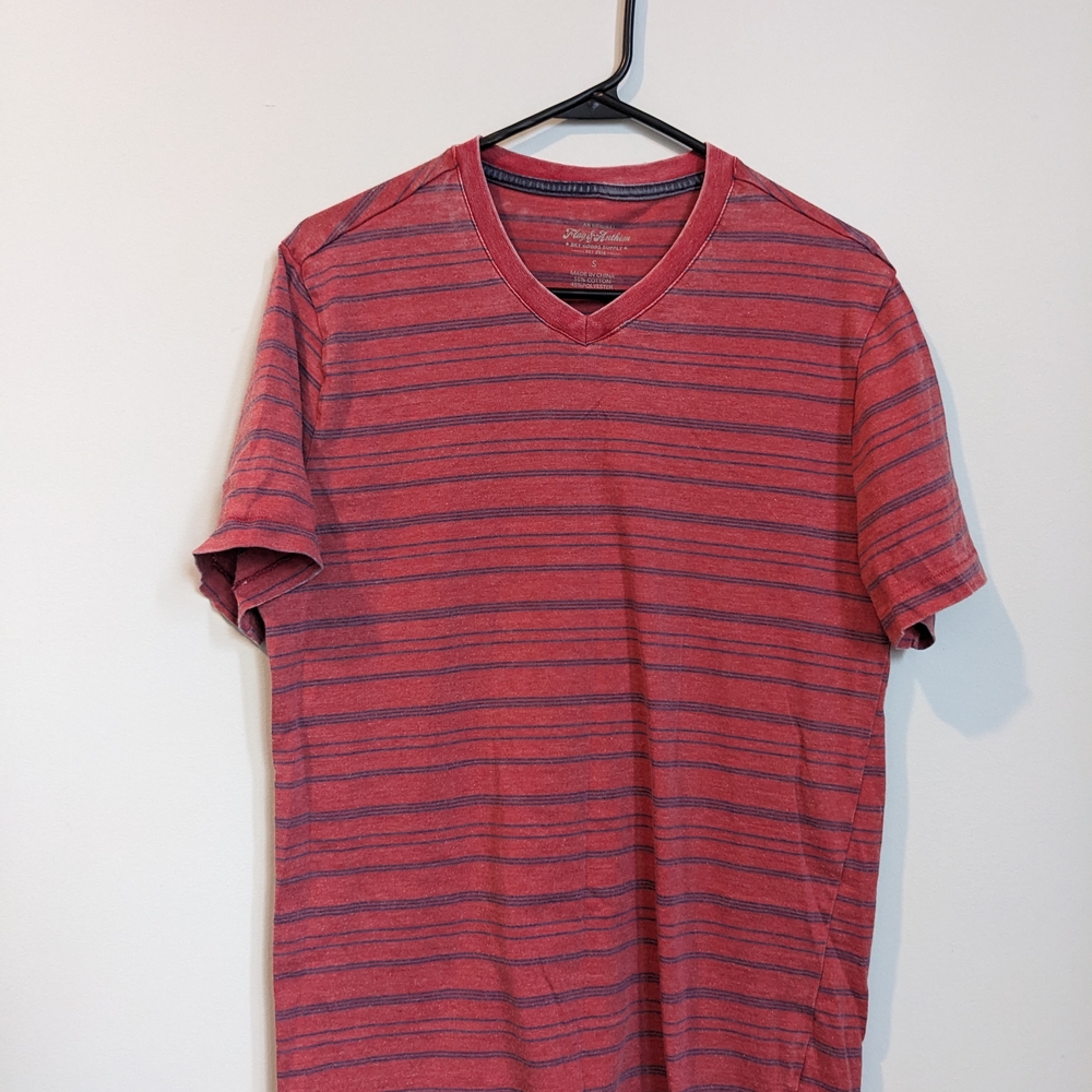 Red Striped V-Neck Men's Shirt